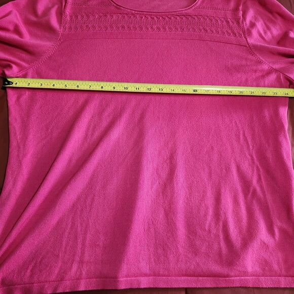Roz & Ali Pink Cinched Sweater Top 3/4 Sleeve Yoke Detail Plus Size 3X - Picture 7 of 11